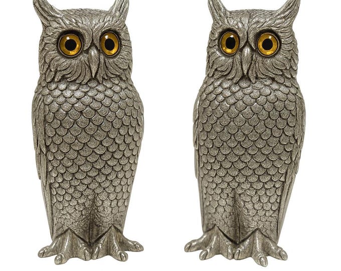 Vintage Silver Plate Owl Salt & Pepper Shakers Collectible Kitchen Tableware Set