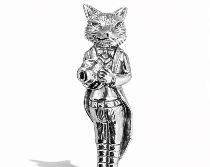 925 Sterling Silver Fox Brooch, Victorian Gentleman Fox Pin, Antique Inspired Animal Jewelry, Unique Lapel Brooch