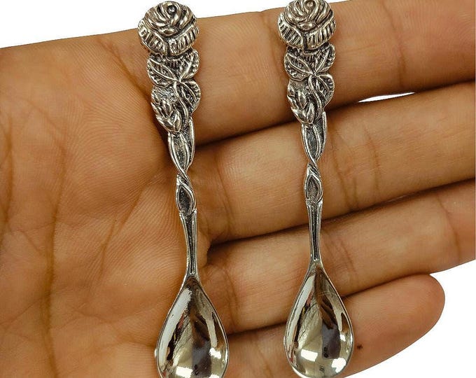 Antique and Vintage Style Floral Pair of Salt Spoons 925 Sterling Silver Collectible Spoons, Miniature Spoons