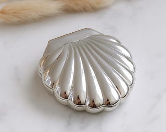 Sterling Silver Seashell Pill Box, Vintage Style Trinket Holder
