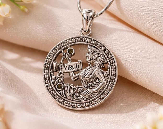 Astrology Horoscope Virgo Zodiac Sign Pendant 925 Sterling Silver Gift