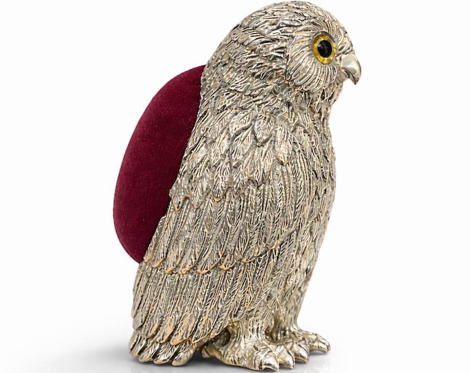 Vintage Silver Plated Owl Pin Cushion, Collectible Sewing Accessory