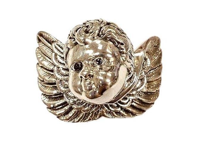 Antique Inspired Cupid Angel Pendant Sapphire Eyes 925 Sterling Silver