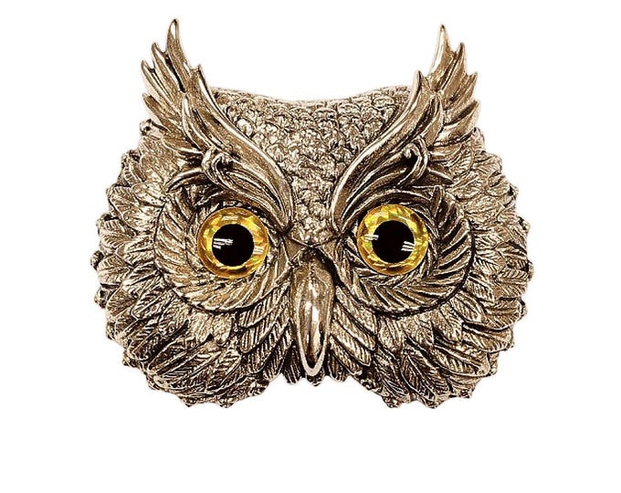 Antique Inspired Owl Face Brooch Collectable 925 Sterling Silver