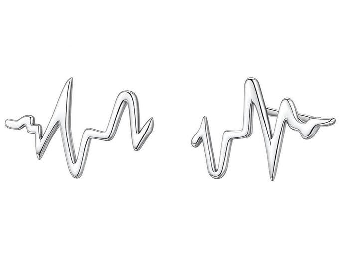 925 Sterling Silver Heart Beat Pulse Stud Earrings