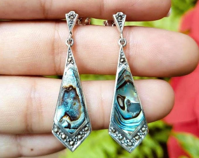 Art Deco Inspired Lapis Lazuli and Marcasite 925 Sterling Silver Earrings