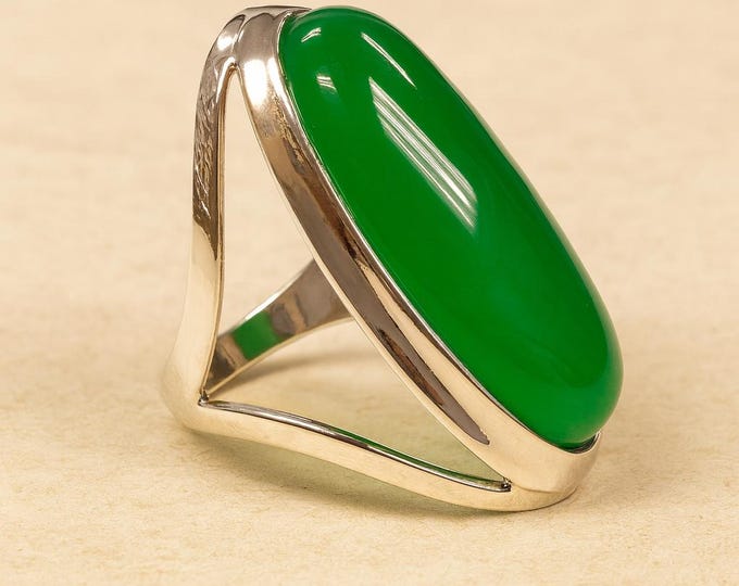 Green Agate Statement Ring 925 Sterling Silver Hallmarked