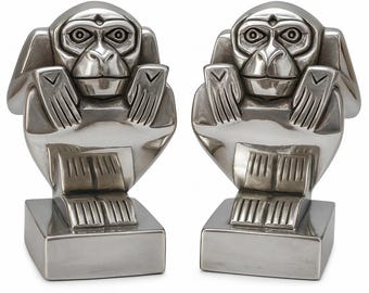 Art Deco Style Monkey Salt and Pepper Shakers 925 Sterling Silver Plate