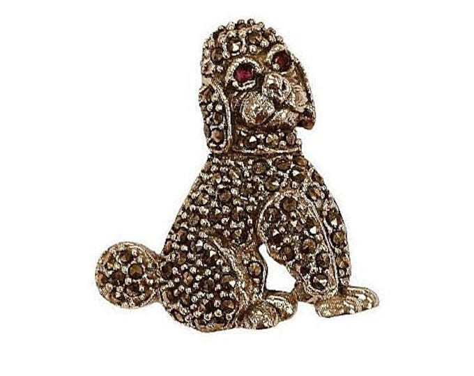 Antique Inspired Marcasite Dog Brooch Ruby Eye Collectable 925 Sterling Silver Dog Lover Gift