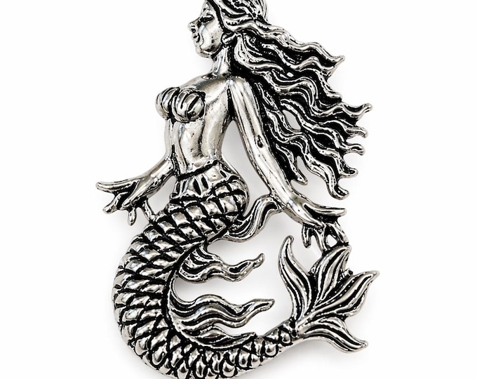 Antique Style Silver Plate Mermaid Brooch