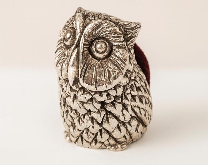 Antique Inspired Miniature Collectable Owl Pin Cushion 925 Sterling Silver