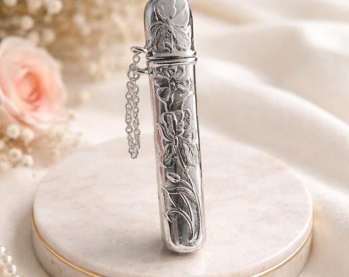 925 Sterling Silver Needle Case Antique Style Sewing Needle Holder Vintage Floral Sewing Accessory