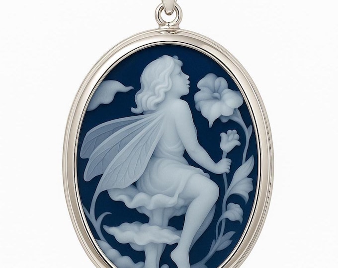925 Sterling Silver Oval Fairy Cameo Pendant Necklace Vintage Style Jewelry Gift for Her
