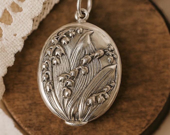 Art Nouveau Inspired Lily Of The Valley Floral Locket Pendant 925 Sterling Silver Antique Lover Gift