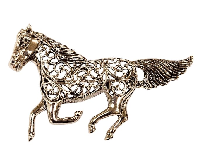 Antique Inspired Horse Brooch Filigree Design 925 Sterling Silver