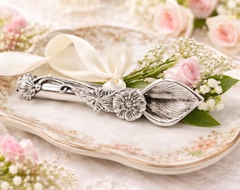 Antique Style 925 Sterling Silver Flower Posy Holder Brooch