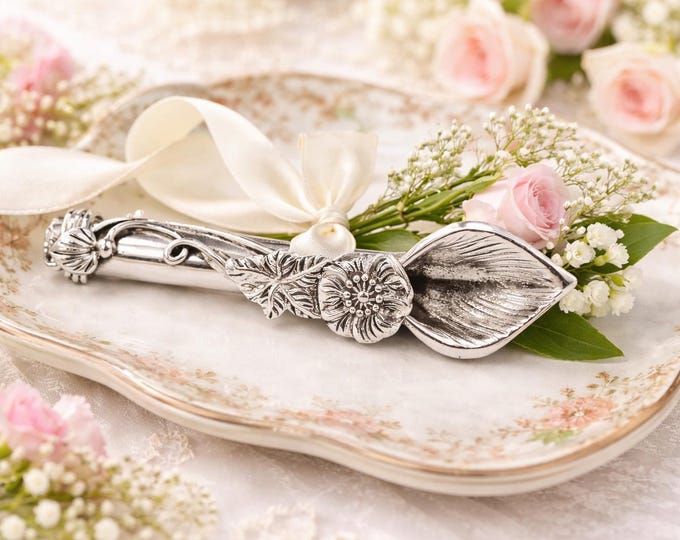 Antique Style 925 Sterling Silver Flower Posy Holder Brooch