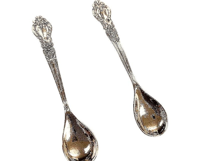 Antique and Vintage Style Pair of Salt Spoons 925 Sterling Silver Collectible Spoons, Miniature Spoons