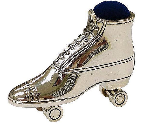 Antique Inspired Collectable Rollerblade Boot Pin Cushion 925 Sterling Silver
