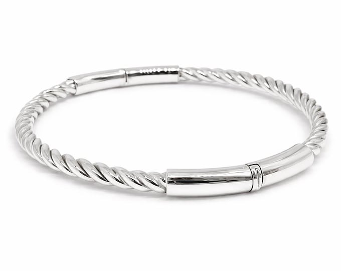 Sterling Silver Rope Bracelet Twisted Cable Bangle, Minimalist Women’s Silver Jewelry, Timeless Gift