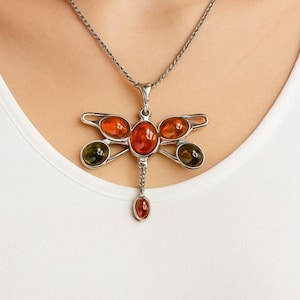 Dragonfly Amber Pendant 925 Sterling Silver