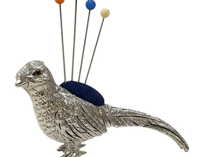 Vintage Sterling Silver Bird Pin Cushion Collectible Sewing Accessory with Velvet, Unique Gift for Sewers & Collectors