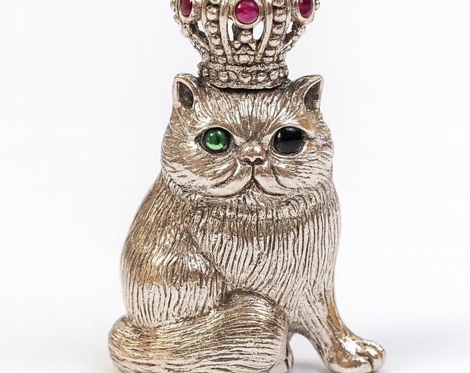 Antique Style Emerald and Ruby Royal Cat Pendant 925 Sterling Silver