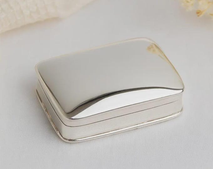 925 Sterling Silver Rectangle Pill Box Vintage Style Keepsake, Collectible Trinket or Jewelry Holder