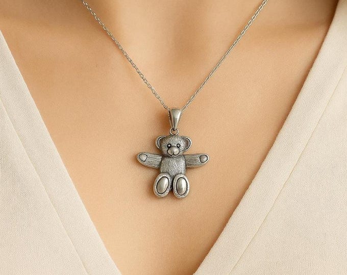 Antique Style Teddy Bear Pendant 925 Sterling Silver