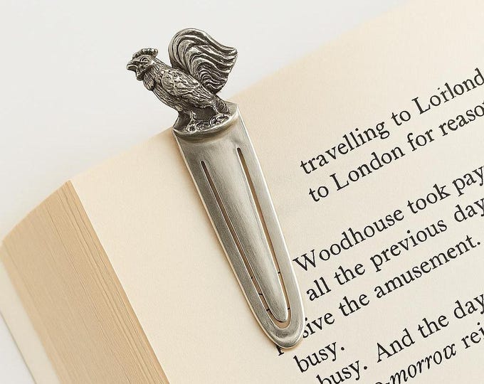Antique Silver Rooster Bookmark Vintage Farm Animal Book Lover Gift, Rustic Country Reading Accessory, Collectible Metal Page Marker