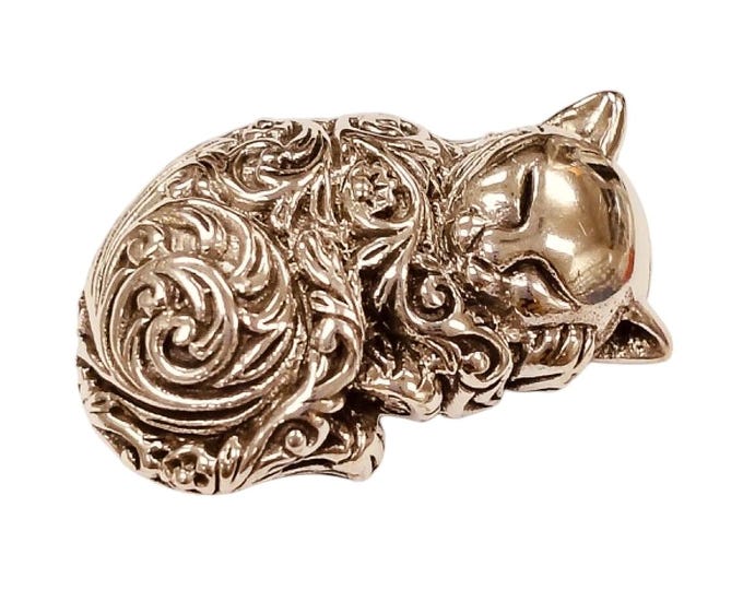 Antique Inspired Collectable Sleeping Kitten Cat Figurine 925 Sterling Silver