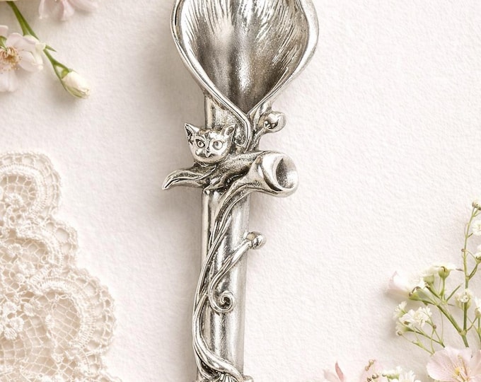 Sterling Silver Cat Tussie Mussie Brooch, Vintage Victorian Posy Holder