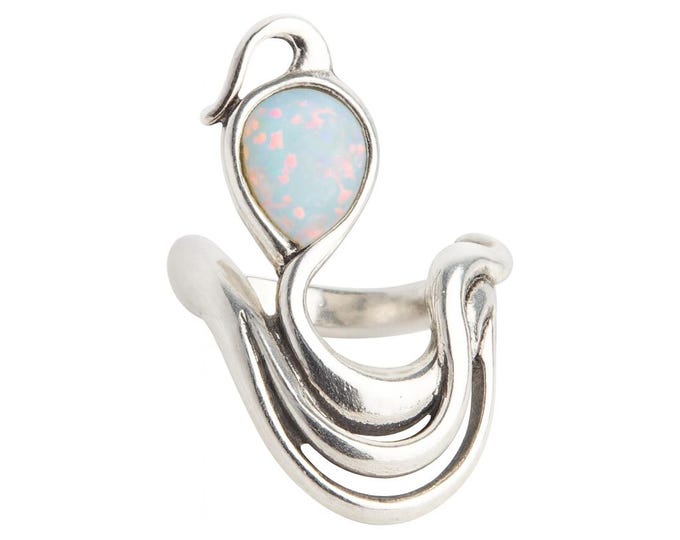 925 Sterling Silver Swirl Ring with Gilson Opal Modern Art-Inspired Statement Jewelry Gift for Her