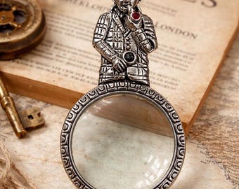 Sherlock Holmes Magnifying Glass Necklace, Silver Plated Detective Pendant
