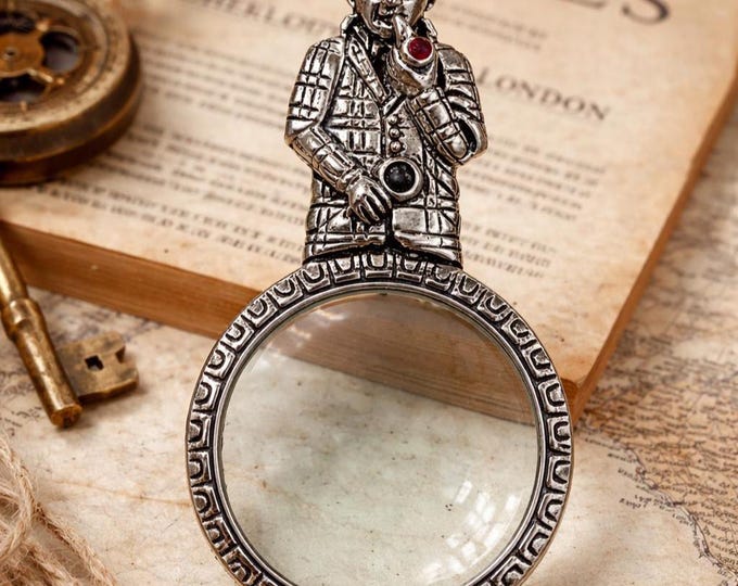Sherlock Holmes Magnifying Glass Necklace, Silver Plated Detective Pendant