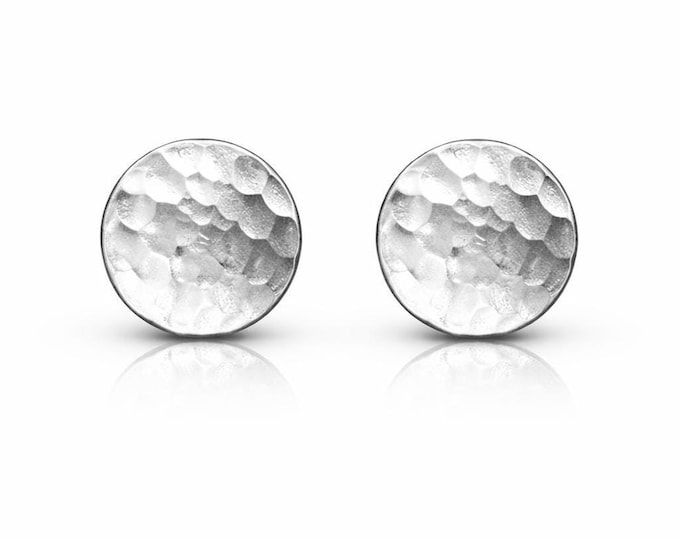 Sterling Silver Round Stud Earrings – Hammered Silver Studs – Minimalist Geometric Earrings – Everyday Silver Jewellery