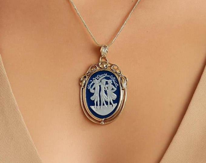 Art Nouveau Inspired Cameo Three Ladies Pendant 925 Sterling Silver