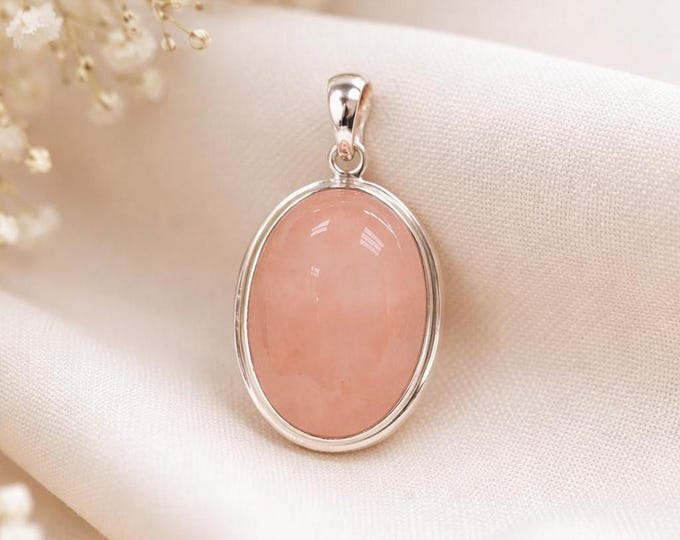 Art Nouveau Inspired Genuine Rose Quartz Pendant 925 Sterling Silver