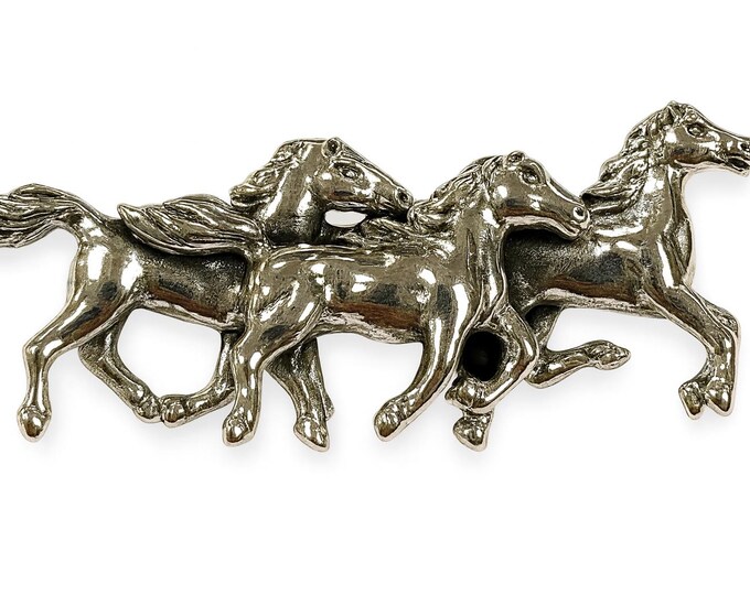 Antique Inspired Three Galloping Horses Brooch 925 Sterling Silver