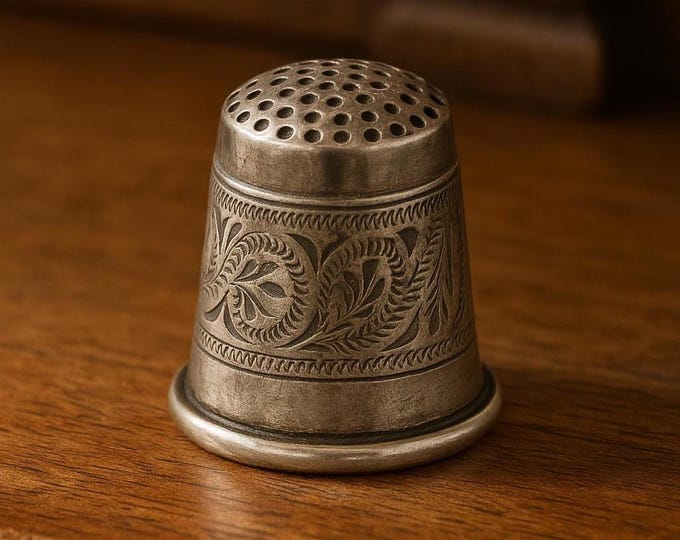 Antique Sterling Silver Thimble Ornate Floral Engraved Sewing Collectible, Vintage Needlework Tool, Gift for Seamstress or Collector