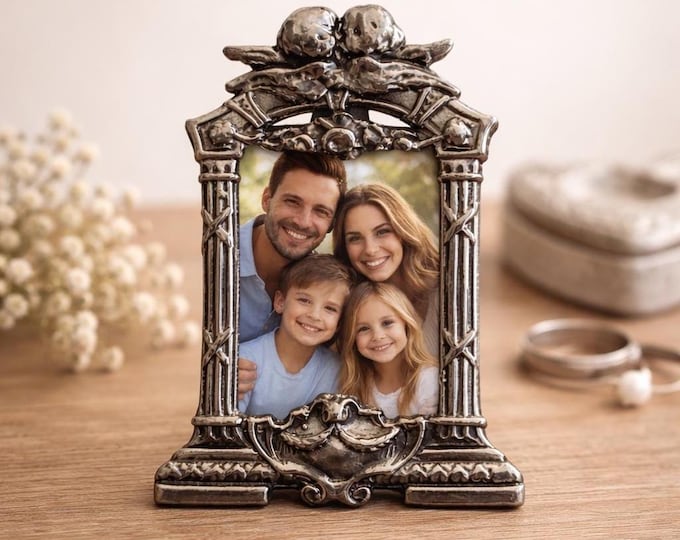 Vintage Style Mini Photo Frame 925 Sterling Silver Floral Antique Finish Picture Frame Keepsake Gift for Family