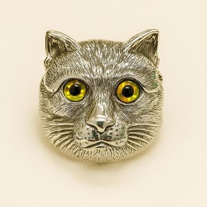 アンティークスタイルの猫のブローチガラスの目ペンダントブローチ925スターリングシルバー