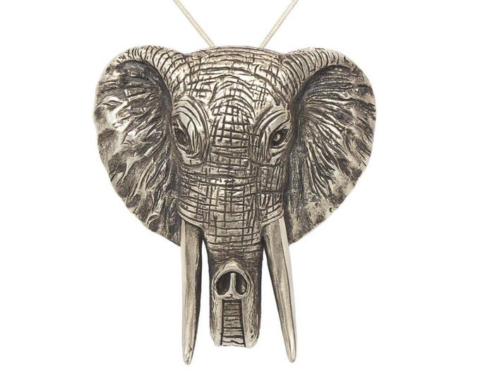 Sterling Silver Elephant Head Pendant Necklace Safari Wildlife Jewelry, Statement Animal Totem Gift for Elephant Lovers