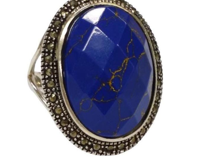 Lapis Lazuli Statement Ring 925 Sterling Silver Hallmarked