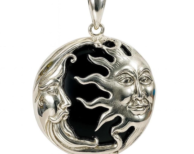 Antique Style Day and Nighy Onyx Pendant 925 Sterling Silver