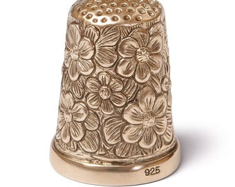 Vintage Style Sewing Thimble with Intricate Flower Design 925 Sterling Silver Collector’s Gift