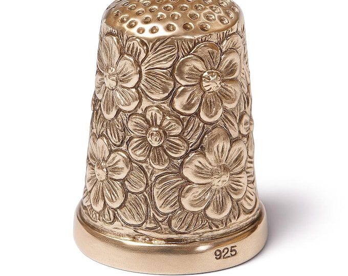 Vintage Style Sewing Thimble with Intricate Flower Design 925 Sterling Silver Collector’s Gift