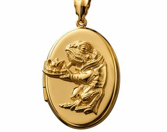 Colgante tipo relicario con forma de camarero rana, chapado en oro de 18 quilates, estilo vintage.