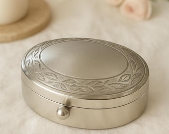 925 Sterling Silver Oval Pill Box Vintage Style Keepsake, Collectible Trinket or Jewelry Holder