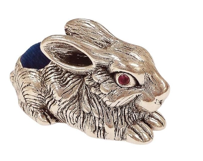 Antique Inspired Collectable Rabbit Ruby Pin Cushion 925 Sterling Silver